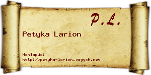 Petyka Larion névjegykártya